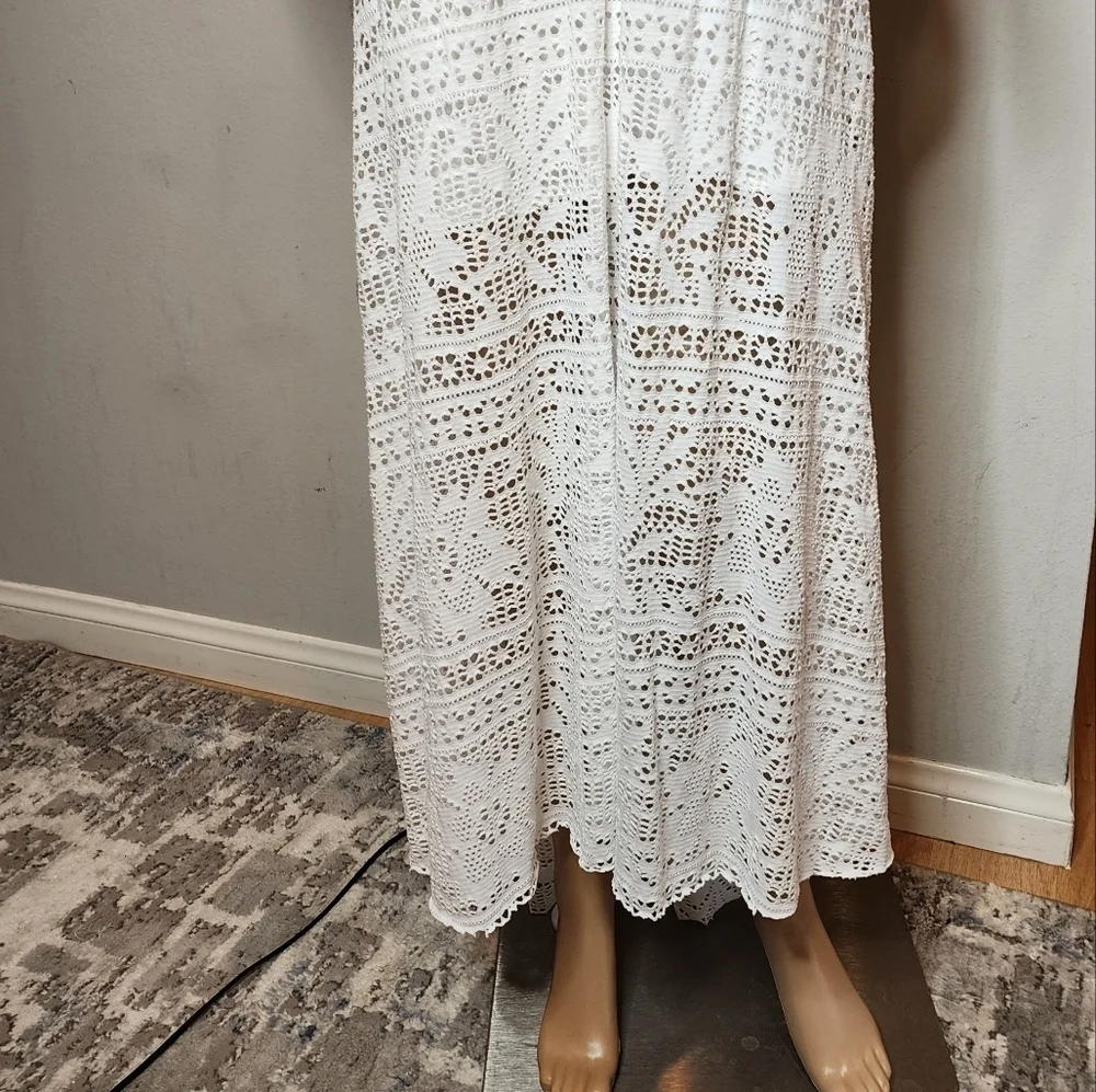 Free People Beach White Crochet Lace Knit Halter Maxi Dress Beachy‎ Boho Small